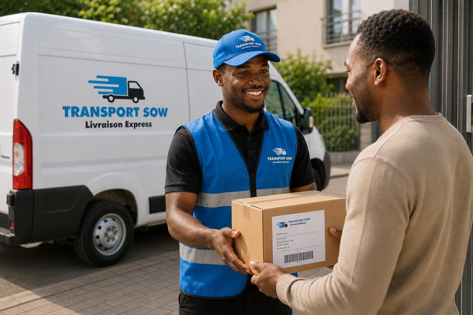 Livreur Transport Sow remettant un colis